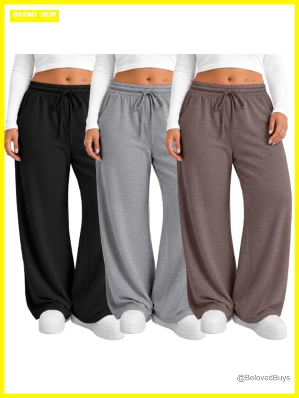 Plus Size Wide Leg Sweatpants 3 Pack Drawstring Pockets Comfort